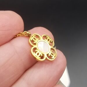 Chanel Zip Pull Flower Pendant Charm Repurposed On A Stainless Chain Necklace